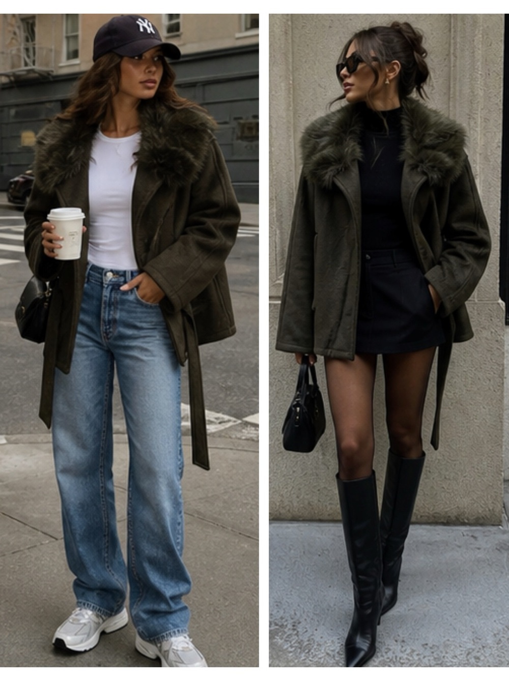 ZARA wool blend oversized coat with faux fur collar